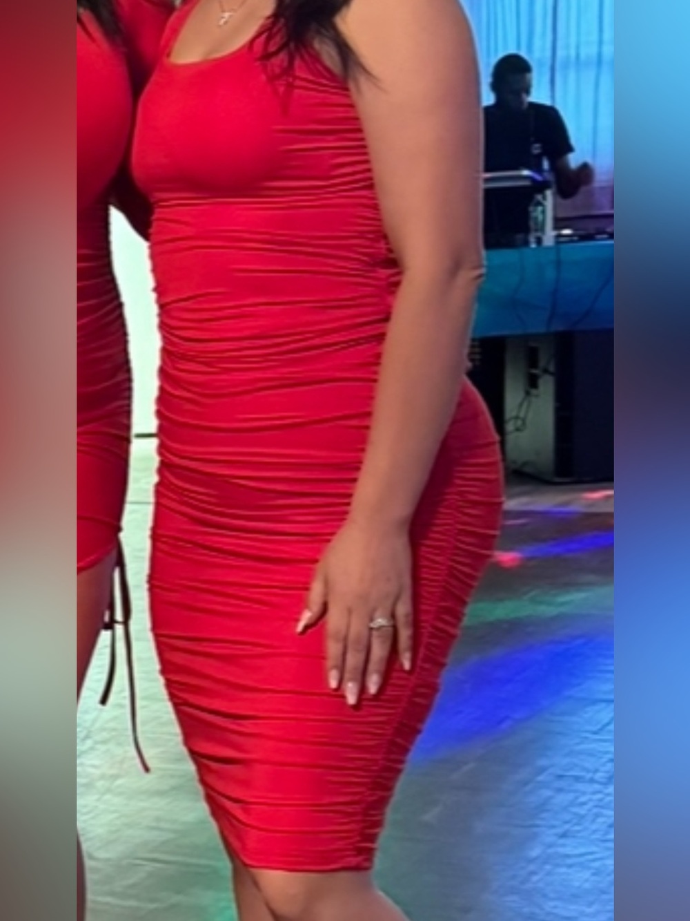 Red Ruched Midi Dress
